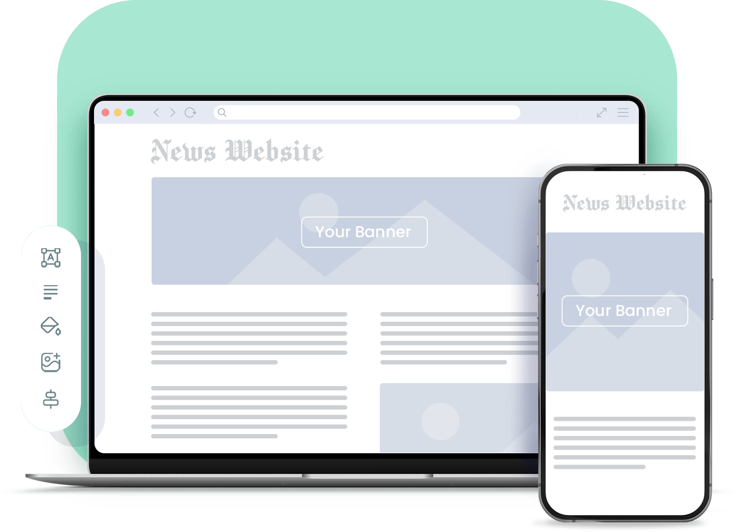 Digital devices with ads on a green background