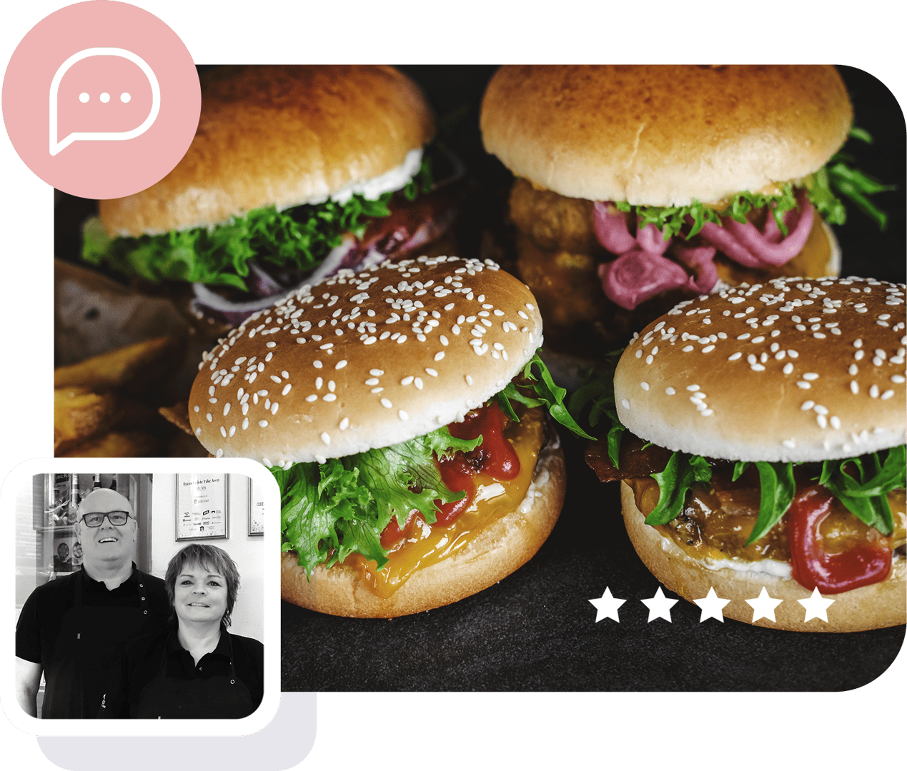 Fotomontage med billeder af hamburgere