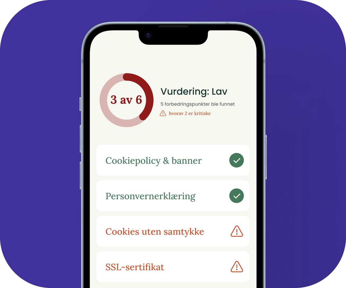 Mobil viser GDPR-sjekkresultater