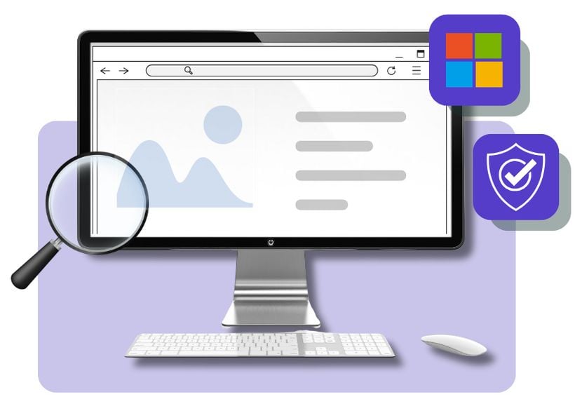 Mockup med datorskärm och ikoner för consent mode.
