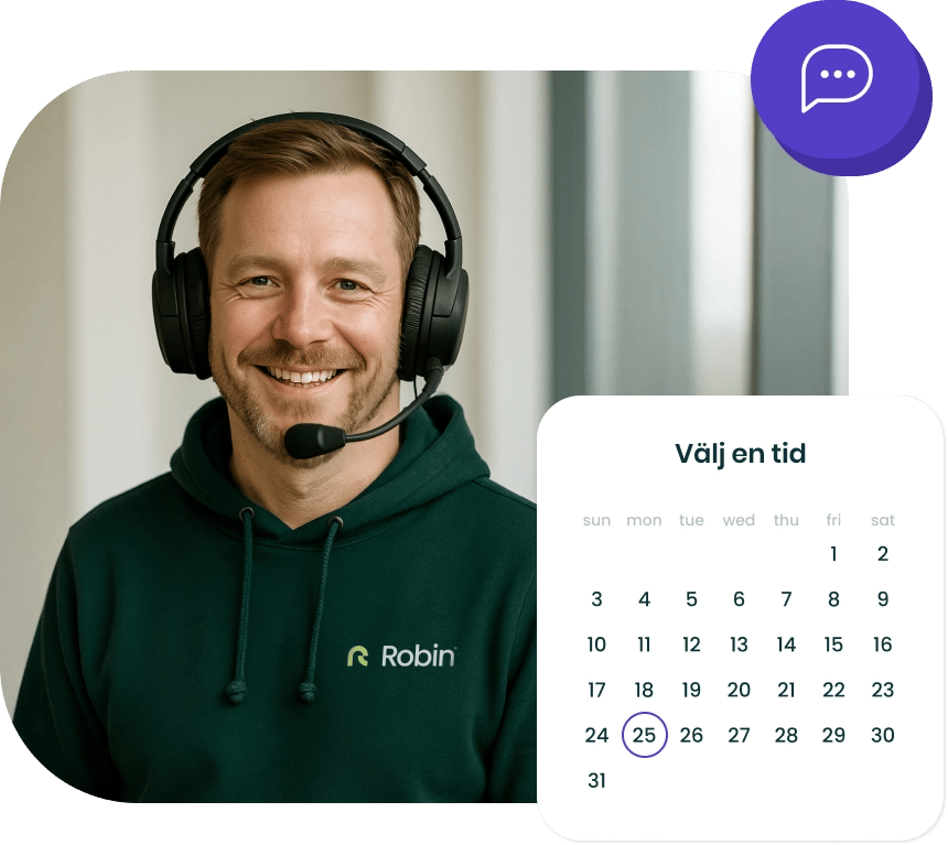 Man som pratar i telefon samt bild på en kalender 