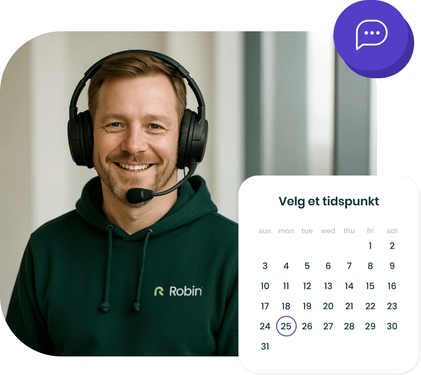 Mann snakker i telefonen og bilde av en kalender