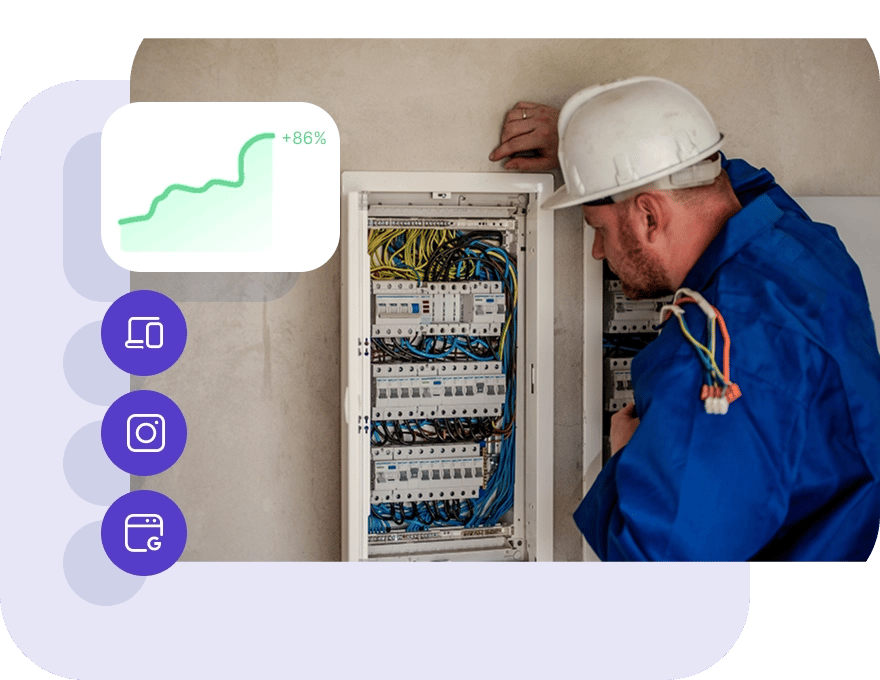 Mockup med elektriker og diagram.