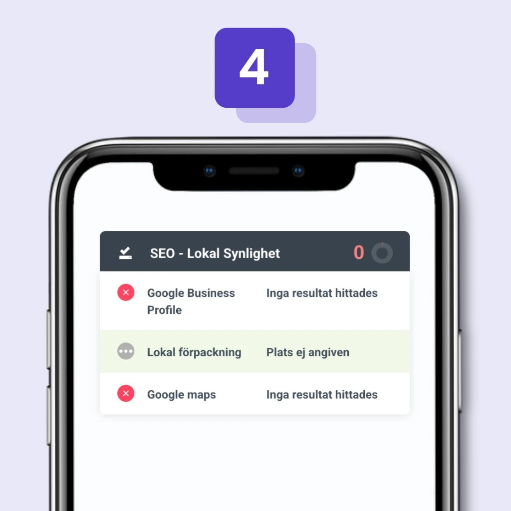 SEO lokal synlighet - bild på telefon med siffror och text