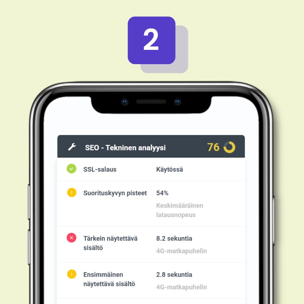 SEO Tekninen Analyysi - kuva puhelimesta, jossa on numeroita ja tekstiä