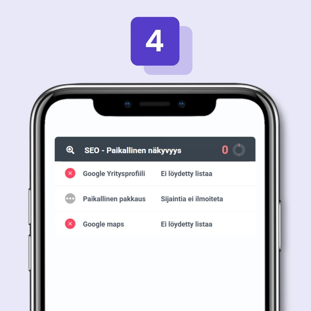 SEO paikallinen näkyvyys – kuva puhelimesta, jossa on numeroita ja tekstiä