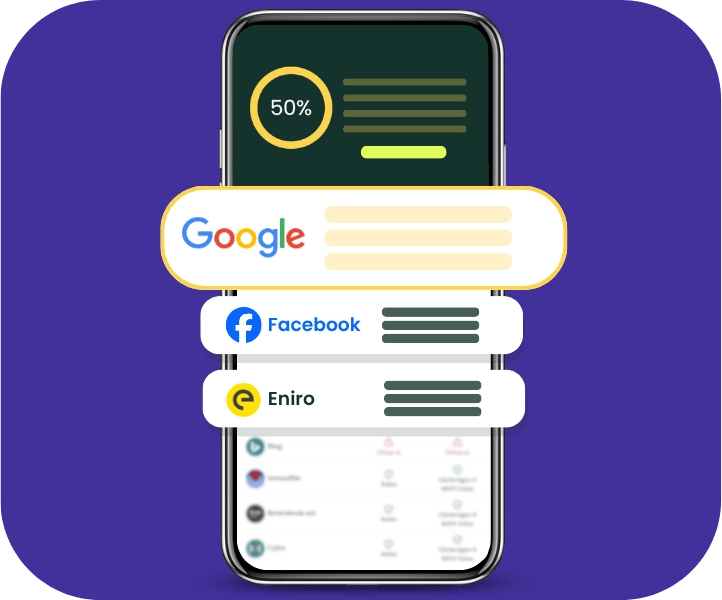 Mockup med mobil och populära sajter som syns med på Närvarokollen.