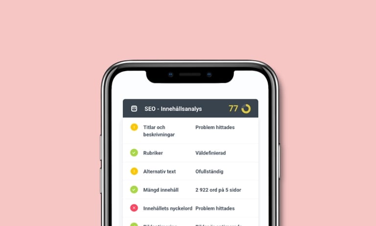 SEO Innehållsanalys - bild på telefon med siffror och text.