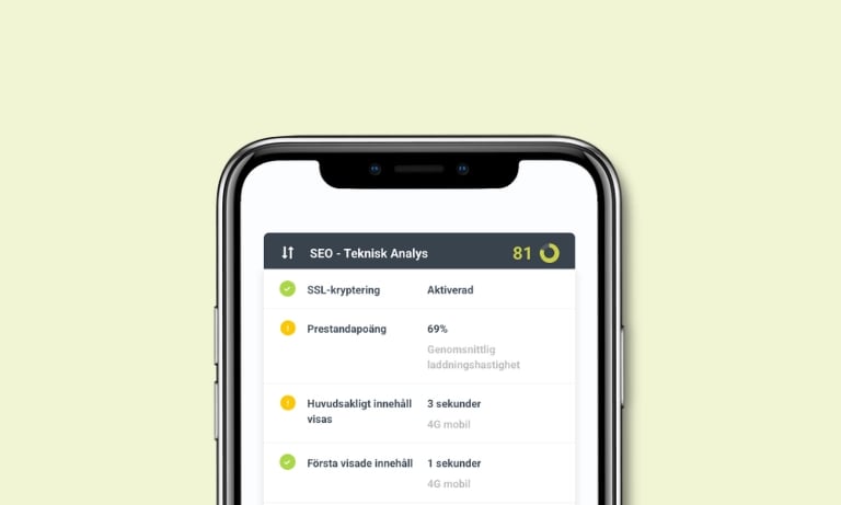SEO Teknisk Analys - bild på mobiltelefon med siffror och text.