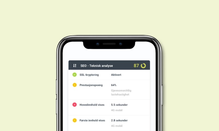 SEO teknisk analyse – bilde av en mobiltelefon med tall og tekst.