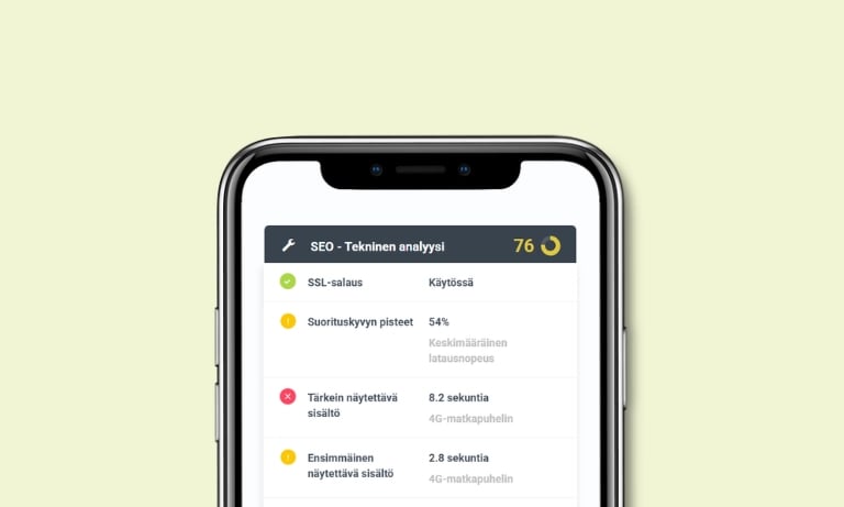 SEO Tekninen Analyysi - kuva puhelimesta, jossa on numeroita ja teksti.ä