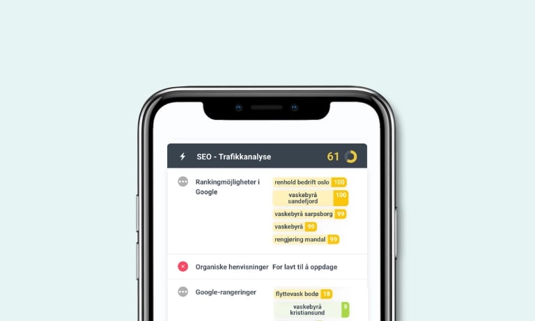SEO trafikkanalyse – bilde av en telefon med tall og tekst.
