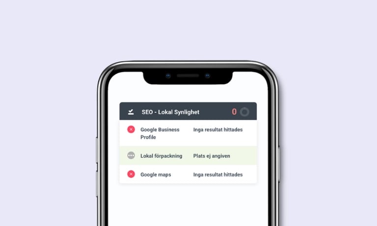 SEO lokal synlighet - bild på telefon med siffror och text.